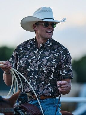 Men's Hooey Brown Camo Short-Sleeve Western Shirt